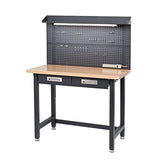 Lighted Hardwood Top Workbench Dark Grey cushioned lined storage drawers Seville Classics