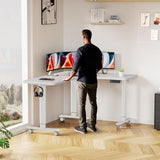 Flycity Electric L Shaped Standing Desk Adjustable Height, 63" x 55" Corner Stand Up Desk, Home Office Desk, Dual Motor Sit Stand Desk, Computer Desk with 3 Memory Preset & Lock, White Flycity