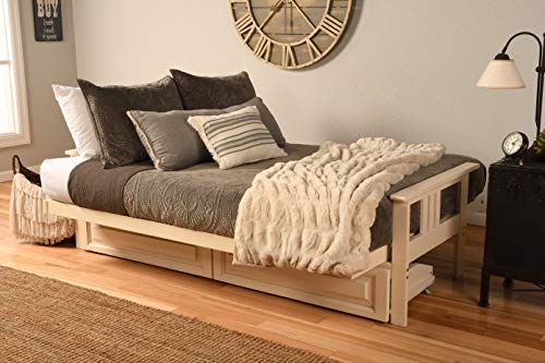 Kodiak Furniture Monterey Futon Set with Storage Drawers, with Antique White Base and Linen Stone Mattress Kodiak Furniture