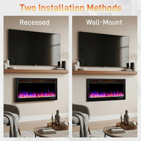Winado 42" Electric Fireplace, Inserts/Wall Mounted Fireplace Heater with Remote Control, 12 Adjustable Flame Colors, Log & Crystal, 8H Timer for Living Room, Bedroom Inddoor Winado