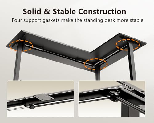 Casaottima 63 Inch Reversible L Shaped Electric Standing Desk, Ergonomic Height Adjustable Desk, Large Lift Corner Stand up Table for Workstation, Home Office, Reception Room, Black Casaottima