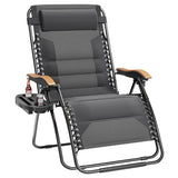 PHI VILLA XXL Oversized Padded Zero Gravity Chair, Foldable Patio Recliner, 30" Wide Seat Anti Gravity Lounger with Cup Holder, Support 400 LBS (Light Gray)
