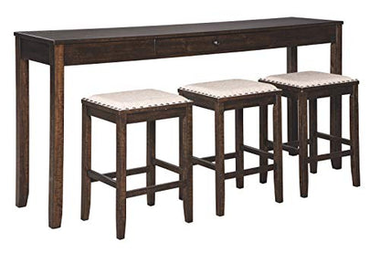 Signature Design by Ashley Rokane Urban Farmhouse 25" Counter Height Dining Room Table Set with 3 Bar Stools, Brown - WoodArtSupply