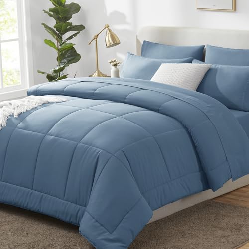 CozyLux Twin Comforter Set with Sheets Dusty Blue, 5 Pieces Bed in a Bag, Grayish Blue Comforter Twin Size, All Season Bedding Set with Stitch Quilted Comforter, Flat Sheet, Fitted Sheet, Pillowcases CozyLux