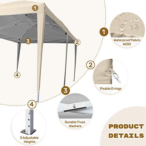 Quictent 10x20 ft Ez Pop up Canopy Tent Instant Shelter Party Tent Outdoor Event Gazebo Waterproof with 6 Sand Bags