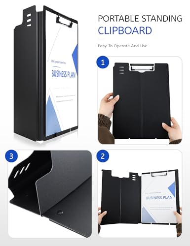 GAUENEEN Free Standing Clipboard and Desktop Stand with Adjustable Buckles Easel Back - Foldable Stand and Document Holder for School, Office and Business Use (9.37 x 12.6 inches) (Black) GAUENEEN