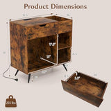 LOKO Record Player Stand with Charging Station, Vinyl Record Holder with Removable Divider, Industrial Turntable Display Stand, Record Storage Table Cabinet for Living Room, Bedroom, Rustic Brown LOKO