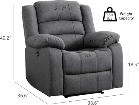 EBELLO Classic Power Recliner Chair, Oversized Electric Overstuffed Chair with Soft Cushion and Back, Sofa with Comfortable Armchair, Gray EBELLO