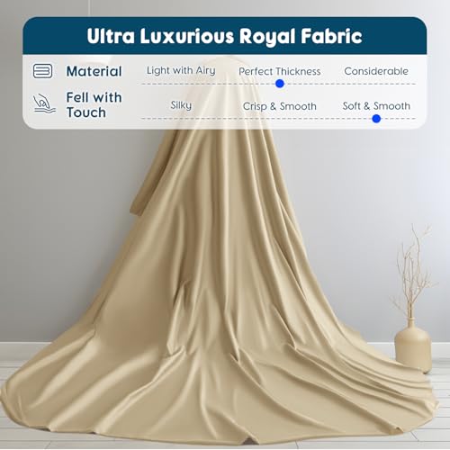 SONORO KATE 100% Egyptian Cotton Sheets - 800 Thread Count, 5-Star Hotel Sateen Weave Bed Sheets, Cooling, Soft & Breathable Bed Sheets Set, Fits 16" Deep Pocket - 4 PC (Beige,King) SONORO KATE