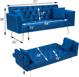 Majnesvon 71" Convertible Folding Sleeper Sofa Couch,Modern Velvet Loveseat Sleeper with 2 Pillows, Futon Sofa Bed with Mattress and Frame for Living Room,Bedroom,Small Space (Blue) Majnesvon