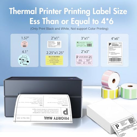 Bluetooth Thermal Shipping Label Printer: 4x6 Wireless Label Maker with Tape for Small Business - Compatible with iPhone, Android, Windows & Mac, Widely Used for USPS UPS Amazon Shopify Etsy NULLTONEX