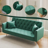 72"Modern Velvet Sofa Bed Futon,Convertible Folding Sleeper Bed Couches with 3 Adjustable Backrests,Tufted Recliner Love Seat with Golden Chrome Legs for Living Room Apartment Office (Green+pillows) Anwick