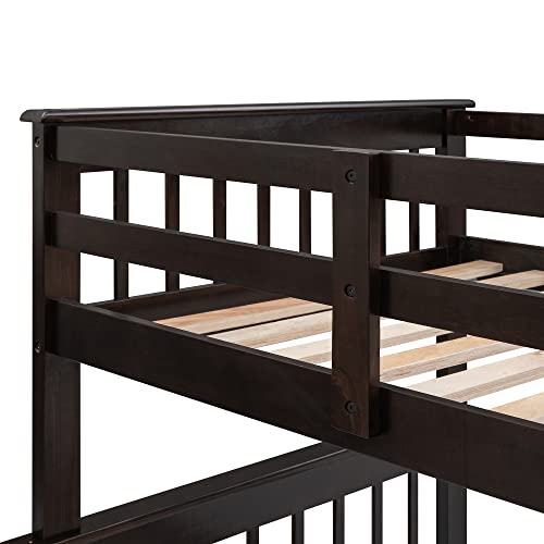 Ball & Cast Twin Over Full Bunk Bed with Storage Ladder and Full-Length Guardrails,Wooden Bunkbed w/Slat Support & into Two Individual Beds,Bedframe Furniture for Student Dorms,Guest Rooms,Espresso Ball & Cast