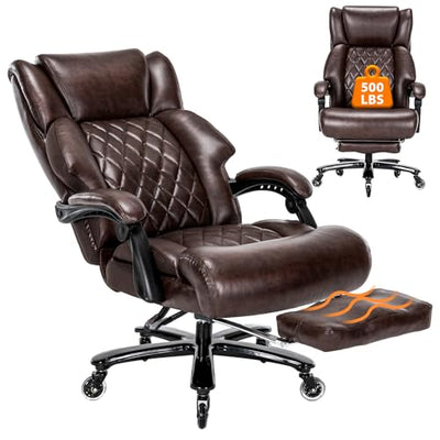 500 LBS Big and Tall Office Chair with Foot Rest High Back Recline Ergonomic Chair for Heavy People, Executive Office Chair Comfortable for Home Office, Large Computer Desk Chair Brown