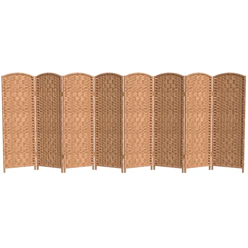 Red Lantern 4 ft. Short Diamond Weave Fiber Folding Screen - Natural - 8 Panel Red Lantern