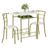 VECELO 3-Piece Dining Table Set for Kitchen Breakfast Nook, Wood Grain Oval Tabletop and Metal Frame with Built-in Wine Rack, for Small Spaces, White & Gold VECELO