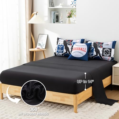 A Nice Night Sports Geometric Grid Black Patchwork Baseball Printed for Boys Twin 6Pcs Bed in A Bag Comforter Bedding Set,Blue A Nice Night