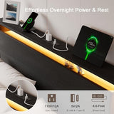 Einhomn Full Size Bed Frame with LED Lights & Charging Station – Kids Wood Floating Bed Frame with Storage Headboard, Adhesive Slats, Kick-Free & Noise-Free Design, Easy Assembly, Black Einhomn