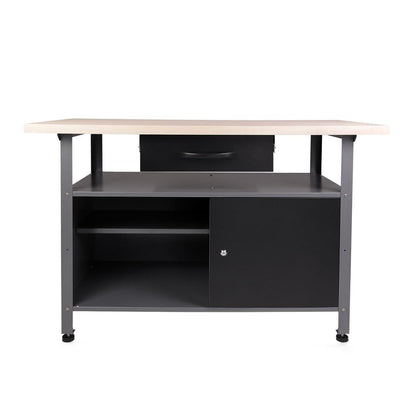JZD Metal Storage Garage Workbench with Drawer, Wood Worktop, Steel Chest 47.2 x 23.6 x 32.3 Inches
