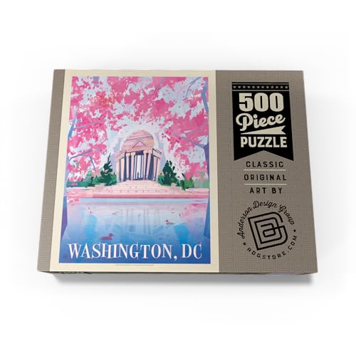 MyPuzzle Washington, DC: Jefferson Memorial in Bloom (Mod Design), Vintage Poster - Premium 500 Piece Jigsaw Puzzle for Adults MyPuzzle.com