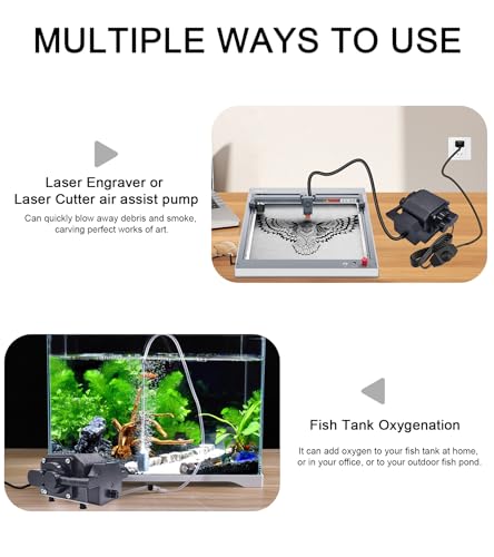 OMATAT Air Assist for Laser Engraver, 54 L/Min Strong Airflow Air Assist for La-ser Cutting and Laser Engraving, Remove Smoke, Low Noise Air Assist Pump with Adjustable Knob (110V) OMATAT