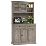 GarveeHome Pantry Cabinet with Drawers and Adjustable Shelves, 71" Tall Freestanding Kitchen Cabinet with Microwave Stand, Kitchen Hutch for Dining Room, Rustic Grey GarveeHome
