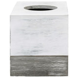 MyGift Vintage White and Distressed Gray Wood Square Bathroom Tissue Box Dispenser Holder Cover with Slide-Out Bottom Panel, 5.5 x 5.5 x 6.3 Inches MyGift