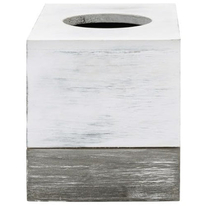 MyGift Vintage White and Distressed Gray Wood Square Bathroom Tissue Box Dispenser Holder Cover with Slide-Out Bottom Panel, 5.5 x 5.5 x 6.3 Inches