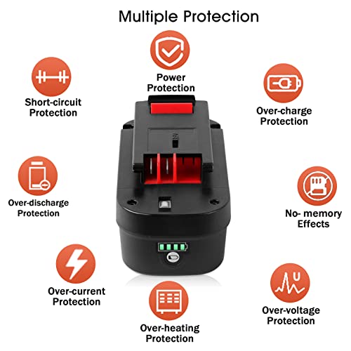 TenHutt 【Lithium-ion | NOT Ni-Mh】 2Pack 3.0Ah 18V Replacement Battery for Black and Decker 18V HPB18 HPB18-OPE 244760-00 A1718 FS18FL FSB18 Firestorm Cordless Power Tools lithium Battery TenHutt