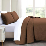 akkialla Full/Queen Quilt Bedding Set,Brown Ultrasonic Quilt Set,Lightweight Soft Bedspread Coverlet,Modern Style Coin Pattern Bed Cover for All Seasons,3 Piece(1 Quilt,1 Pillow Shams) akkialla