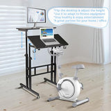 SIDUCAL Mobile Standing Desk, Portable Stand Up, Small Adjustable Converter with Wheels Home Office Workstation, Rolling Desk Laptop Cart for Standing or Sitting, Black SIDUCAL