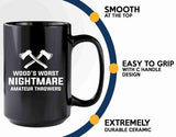 Axe Throw Coffee Mug 15oz Black -Woods worst - Sport Game Tomahawk Target Throwing wooden Competition Hunting Luxe Gifting