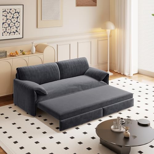 CAPCAEK 66'' Queen Pull Out Sofa Bed, 3 in 1 Convertible Sleeper Couch, Velvet Loveseat Futon Lounge Recliner with Thicked Cushions and Side Storage for Living Room, Apartment, Small Space CAPCAEK