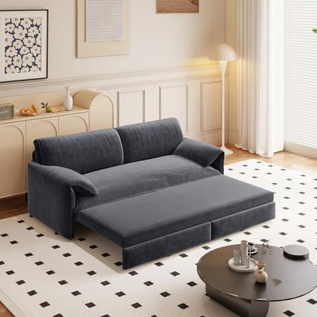 CAPCAEK 66'' Queen Pull Out Sofa Bed, 3 in 1 Convertible Sleeper Couch, Velvet Loveseat Futon Lounge Recliner with Thicked Cushions and Side Storage for Living Room, Apartment, Small Space CAPCAEK
