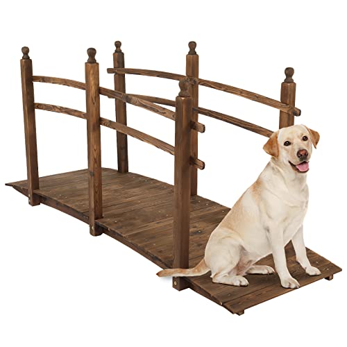 VINGLI 7.5 ft Garden Bridge, Arch Walkway Wooden Bridge with Safety Rails Stained Finished, Decorative Landscaping Footbridge for Koi Pond, Dry Creek Bed, Garden Pathway or Rustic Wedding Decor VINGLI