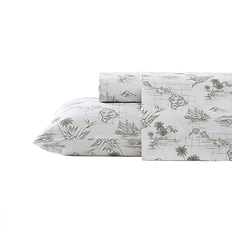 Tommy Bahama - Queen Sheets, Cotton Percale Bedding Set, Crisp & Cool, Stylish Bedding Set (Vintage Map Brown, Queen) Tommy Bahama