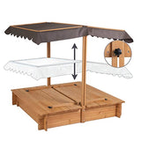 BIRASIL Wood Sandbox with Cover, Sand Box with 2 Bench Seats for Aged 3-8 Years Old, Sand Boxes for Backyard Garden, Sand Pit for Beach Patio Outdoor (Natural Wood, 48 Inch) BIRASIL