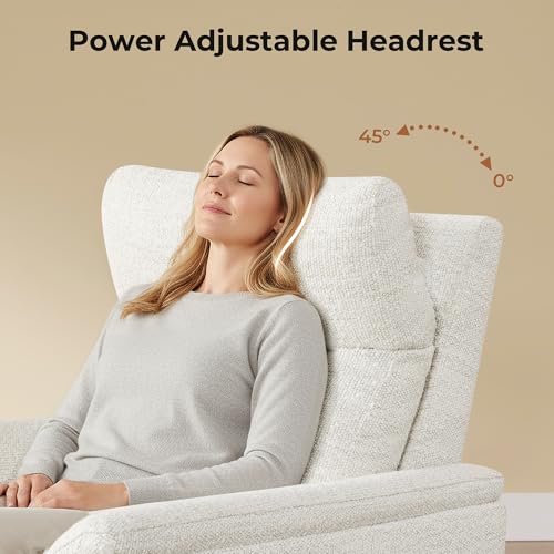CHITA Power Swivel Glider for Adults with Nightlight, Nursery Recliner Chair with Power Headrest for Living Room, Bedroom, Water-Resistant Boucle Fabric, Boucle Fabric in Pearl
