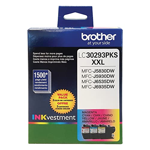 Brother LC3029 Color C/M/Y Ink Cartridges (LC30293PKS), Super High Yield, 3/Pack,Cyan/magenta/yellow Brother