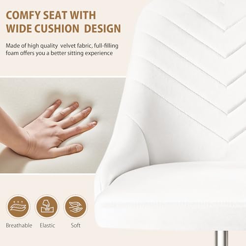 VECELO Velvet Vanity Desk Chair with Height-Adjustable for Office Living Room Bedroom Make Up Study, 360°Swivel, Wheeled Gold Base, White VECELO