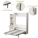 Harper & Bright Designs Full Size Murphy Bed, Morden Full Vertical Murphy Bed Frame with Shelf and Drawers, Wall Bed Hidden Bed Gas Struts, White Harper & Bright Designs