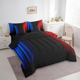Feelyou Geometric Ombre Teens Comforter Set with Sheets Full Size Kids Boys Women Blue Red and Black 7 Piece Bedding Set Decor Modern Stripes Bed Set Feelyou