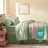 Laojin Balhen Full Comforter Set 8 Pieces, Seersucker Bed in a Bag Full, Sage Green Comforter with Sheets, Comforters Full Size Bedding Sets with Comforter, Sheets, Pillowcase & Sham and Bed Skirt Laojin Balhen