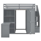 Harper & Bright Designs Full Size Loft Bed with Stairs and Desk, Wood Full Loft Bed with Wardrobe & Storage Shelves, Full Storage Bed for Kids Teens, Gray Harper & Bright Designs