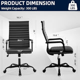 Haranuo Office Chair, Ergonomic Executive Conference Room Chairs, Ribbed Leather Desk Chair with Lumbar Support, Adjustable Height Mid-Back Swivel Chair with Padded Seat and Square Tube Armrests Haranuo