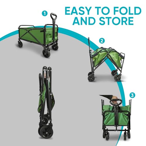 Collapsible Foldable Wagon, Beach Cart Large Capacity, Heavy Duty Folding Wagon Portable, for Outdoor Sports, Shopping, Camping, Green - WoodArtSupply