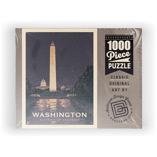 MyPuzzle Washington DC: Reflections of Freedom, Vintage Poster - Premium 1000 Piece Jigsaw Puzzle for Adults