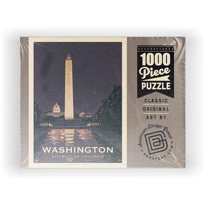 MyPuzzle Washington DC: Reflections of Freedom, Vintage Poster - Premium 1000 Piece Jigsaw Puzzle for Adults