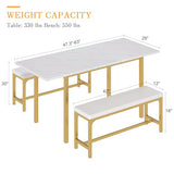 VECELO 3-Piece 63" Extendable Kitchen Table with Benches/Chairs, Modern Breakfast Dinette/Dining Room Set for 4/6/2, Small Space Saving Design, Easy Assembly VECELO