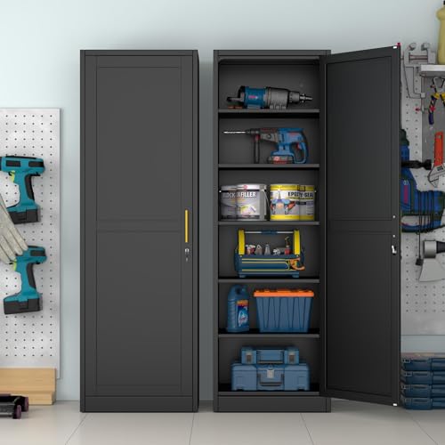 risuoge Metal Locker Cabinet, 19.7’’W Narrow Lockable Single Bathroom Storage Cabinet, File Cabinet with Lock and Adjustable Shelves for Living Room, Home Office, Kitchen, Black risuoge